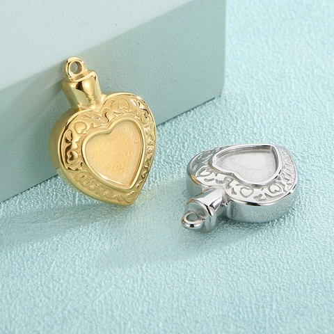 Heart Locket Pendant Stainless Steel Memorial Urn Charm Embossed Pattern DIY Jewelry Making Accessories