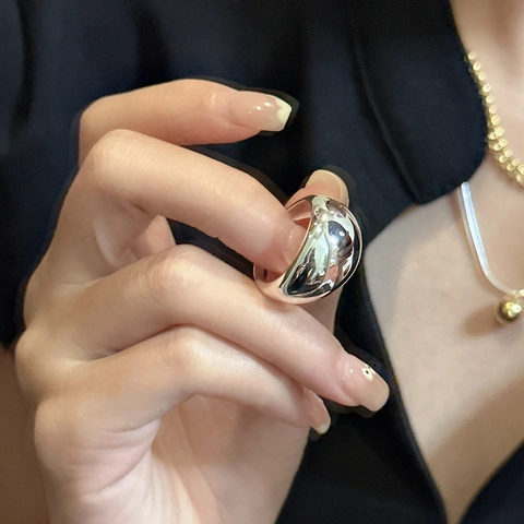 Minimalistische 925 Sterling Zilveren Brede Open Ring Voor Dames Koreaanse Stijl Gepolijst Geometrisch Verstellbare Ovale Ring Mode Sieraden Cadeau