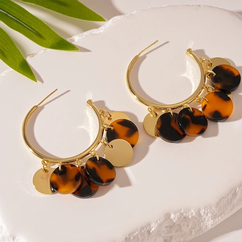 Retro Leopard Harz Pailletten Runde Hoop Ohrringe Legierung Geometrisch Mit 925 Sterling Silber Ohrstecker Damen