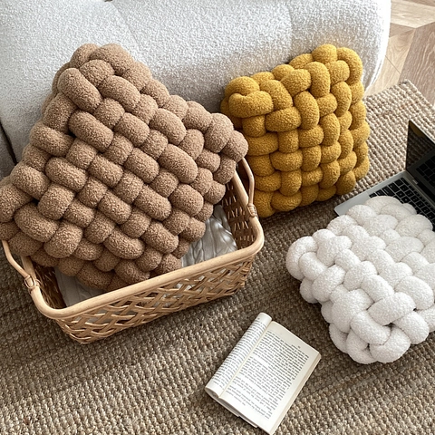 Quadratisches Gewebtes Knotenkissen Lammwolle Weiches Plüsch Stuhlkissen Für Sofa Büro Home Decor Nordischer Stil Dekokissen