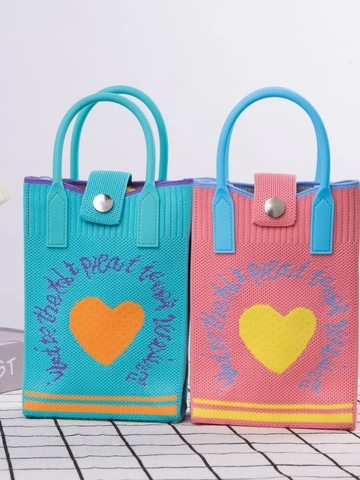 Mini Borsa In Maglia Per Cellulare Cuore Gatto Cartone Animato Tracolla Per Donna