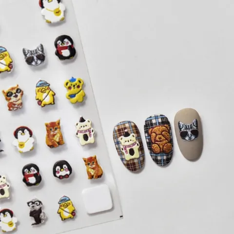 Pegatinas De Arte De Uñas En Relieve Estilo Bordado Animal Flor Textura Adhesivo Manicura DIY Calcomanías Estilo Japonés