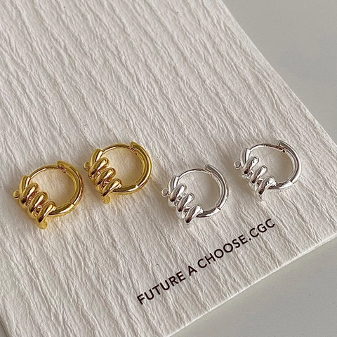 Copper Spiral Twisted Knot Huggie Hoop Earrings Small Geometric Minimalist French Style Jewelry For Women