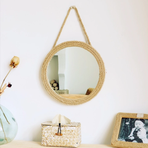 Specchio Da Parete Boho In Rattan Decorazione Tondo Corda Di Iuta Appeso Girasole Per Camera Soggiorno
