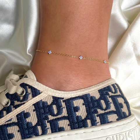 Koreaanse Stijl Vergulde Legering Lichtblauwe Emaille Bloem Enkelbandje Armband Verstelbare Voetketting Sieraden Voor Vrouwen Meisjes