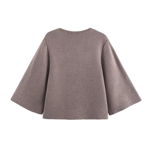 Women Knit Cardigan Sweater Crew Neck Long Sleeve Fabric Covered Buttons Loose Solid Color Soft Casual Autumn Top