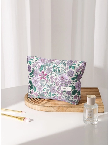 Neceser Jacquard Floral Vintage Francés Gran Capacidad Algodón Lona Bordado Bolsa De Almacenamiento Mujeres