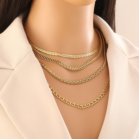 Edelstahl Gold Vergoldet Schlangenkette Halskette Mehrlagig Panzerkette Minimalistisch Luxus Schmuck Für Damen