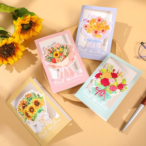 3D Popup Blumenstrauß Grußkarte Faltbar Ausgehöhltes Papier Florale Segen Nachrichtenkarten Für Lehrer Dankesgeschenk