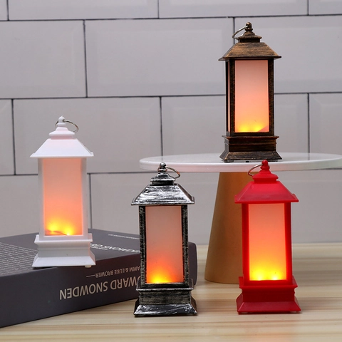 Retro Christmas LED Lantern Simulation Flame Light Portable Plastic Desktop Hanging Holiday Ornament