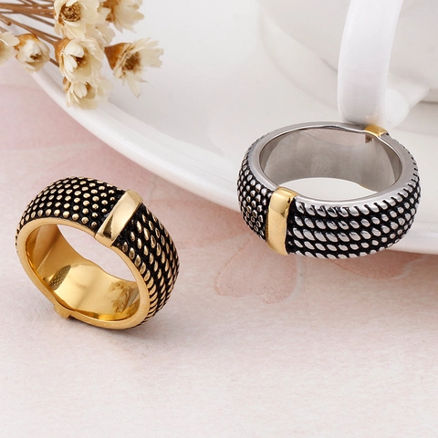 Retro Punk Herren Edelstahl Ring Breites Band Niete Geflochtene Seil Textur Hip Hop Titan Stahl Schmuck Vergoldet