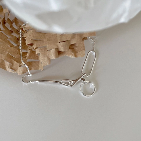 Collana Gancio Anello Geometrico In Argento Sterling 925 Catena Box Chic Minimalista Gioielli Da Donna