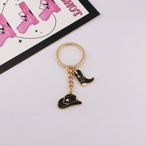 Western Cowboy Keychain Metal Enamel Hat And Boot Pendant Retro Bag Charm Accessory