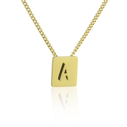 Quadratische Buchstaben Initialen Halskette 18K Vergoldet Edelstahl Minimalistisch A-Z Alphabet Plakette Chic Schmuck