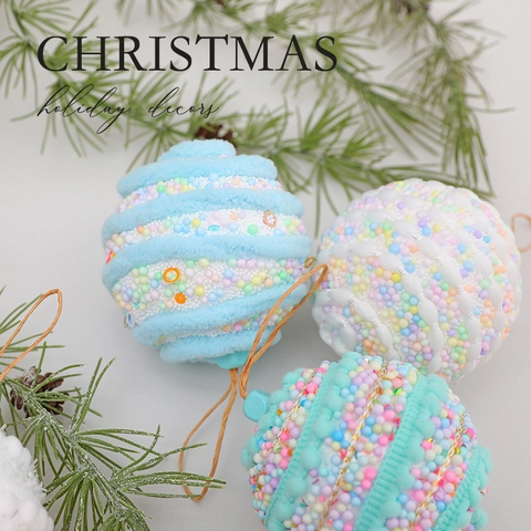 Christmas Ball Ornaments Macaron Foam Baubles With Glitter Beads Fabric Hanging Decorative Holiday Party Tree Home Decor