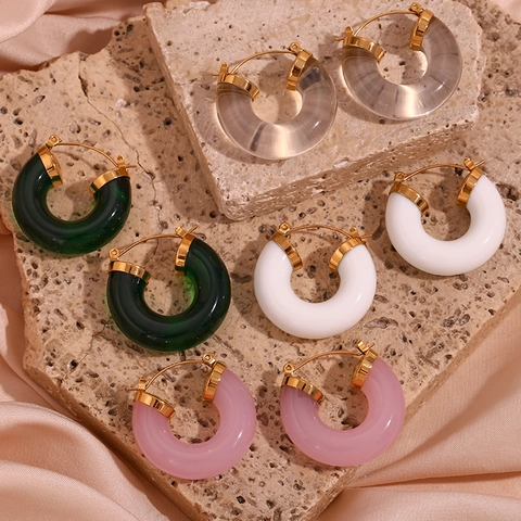 C-Förmige Creolen Aus Edelstahl 18K Vergoldet Acryl Harz Retro Französischer Stil Mode Schmuck Für Damen