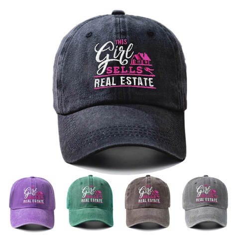 Washed Cotton Baseball Cap Embroidered This Girl Sells Real Estate Slogan Retro Vintage Sun Protection Hat