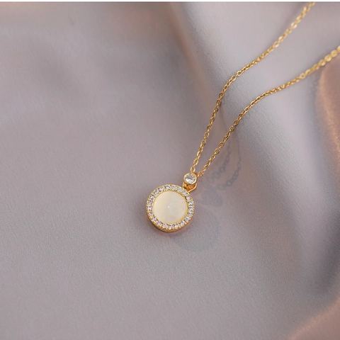 Cat Eye Stone Pendant Necklace Stainless Steel Rotating Zircon Elegant Trendy Minimalist Jewelry Gift For Women