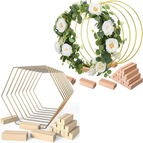 Floral Hoop Centerpiece Metal Ring With Wood Base Geometric Round Hexagonal Wedding Table Decoration DIY Craft Material
