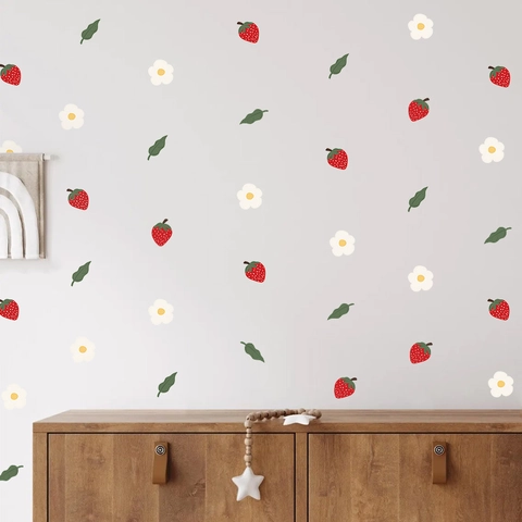 Strawberry Flower Wall Stickers PVC Self-Adhesive Removable Decals For Nursery Kids Room Bedroom Home Decor Minimalist Nordic