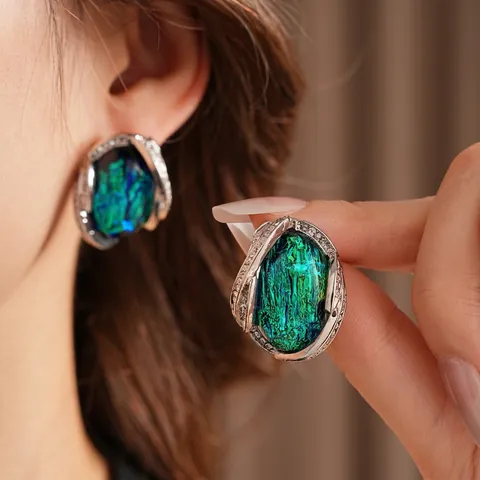 Vintage Ovale Schillernde Harz Ohrstecker Mit Strasssteinen Und Silbernem Ohrstecker Retro Statement Schmuck Für Damen