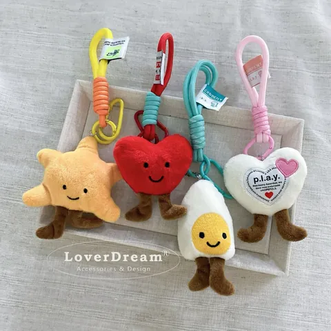 Portachiavi In Peluche Cartoon Carino Ciondolo Cuore Stella Uovo Accessorio Per Borsa Con Moschettone E Corda Intrecciata Per Donne Ragazze