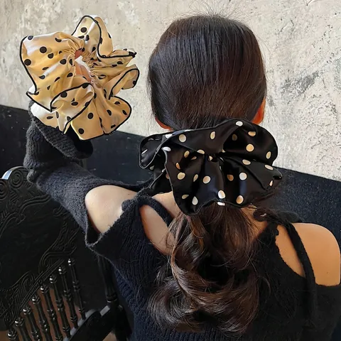 Große Scrunchies Mit Polka Dot Druck Satin Stoff Elastische Haarbänder Vintage Haarschmuck Für Frauen