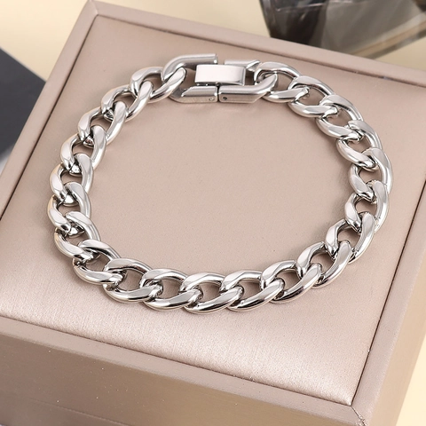 Bracelet À Mailles Cubaines Acier Inoxydable Poli Chaîne NK Robuste Style Hip Hop Punk Avec Boucle Pour Hommes Femmes