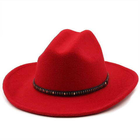 Western Cowboy Hat Fedora Wide Brim Wool Felt Jazz Cap With Riveted Leather Band Vintage Outdoor Sun Hat For Men Women