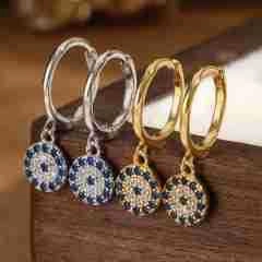 Orecchini A Cerchio In Argento Sterling 925 Con Pendente Malocchio Zirconia Cubica Gioielli Geometrici Retro Per Donna