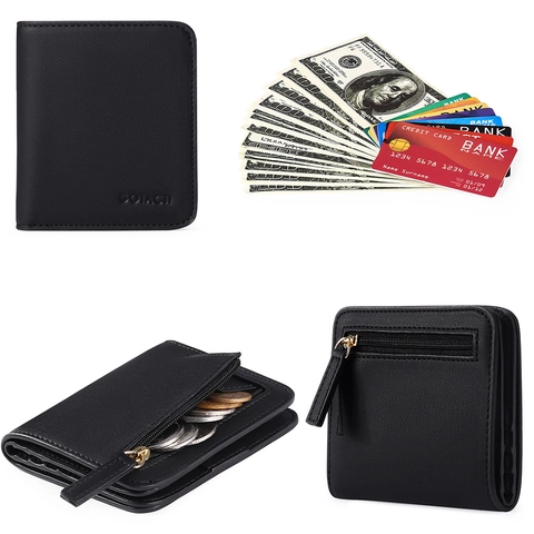 Portafoglio Piccolo Donna Pelle PU Blocco RFID Slot Per Carte Finestra ID Tasca Con Cerniera Sottile