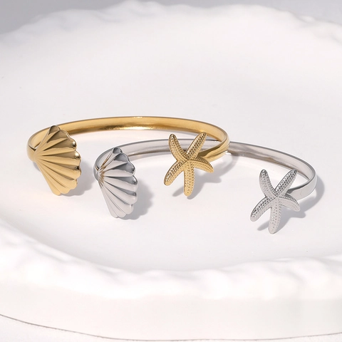 Brazalete De Estrella De Mar Concha Acero Inoxidable Ajustable Tema Océano Estilo Playa Joyería Mujer