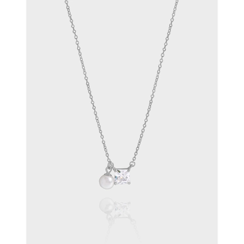 Collana In Argento Sterling 925 Con Pendente In Zirconia Quadrata E Perla Artificial Catena Clavicola Donna Accessorio Elegante Stile Ins