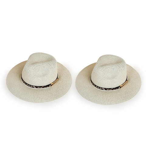 Straw Fedora Hat With Leopard Print Belt Metal Buckle Wide Brim Sun Protection Summer Beach Jazz Hat For Women Men