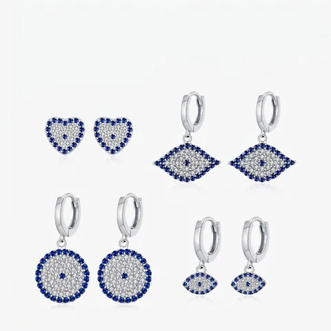 925 Sterling Silver Evil Eye Heart Stud Drop Earrings For Women Luxury Elegant Blue White Zircon Jewelry Gift