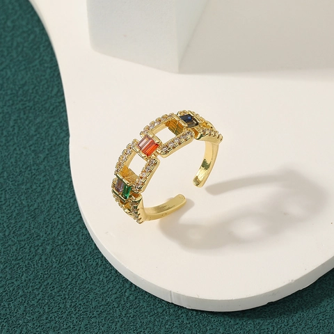 Adjustable Women Ring 18K Gold Plated Copper Micro Pave Zircon Rainbow Geometric Leopard Animal Bohemian Fashion Jewelry