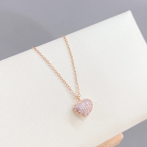 Collana con Ciondolo a Cuore in Rame e Strass Moda per Donna Catena a Cuore Micro Pave Placcata Oro e Oro Rosa Gioielli Regalo