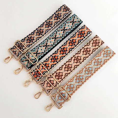 Wide Shoulder Strap Replacement Bag Belt Ethnic Style Jacquard Woven Adjustable For Crossbody Bags Geometric Pattern