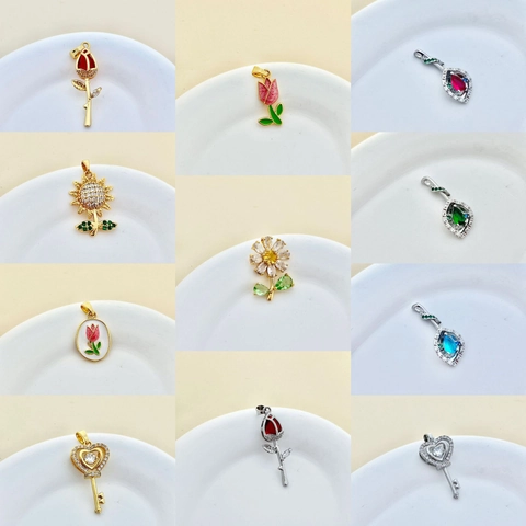 Pendentifs Fleurs Coeur Clé Goutte D'eau Alliage Zircon Strass Email DIY Création De Bijoux Collier Bracelet Accessoires