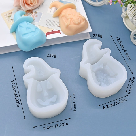 Halloween Silikonform Gespenst Schädel Kürbis Mit Zauberhut Für DIY Backen Kerze Seifenherstellung Neuheit