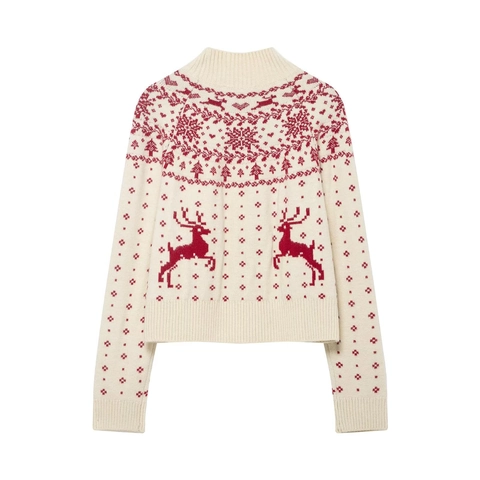 Maglione In Maglia Di Natale Con Motivo Renna Fiocchi Di Neve Collo Alto Manica Lunga Jacquard Per Donna