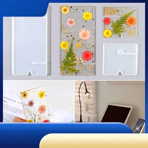 DIY Epoxy Resin Phone Holder Silicone Mold Set Rectangle Desktop Mobile Stand Bracket Casting Molds For Home Office Craft