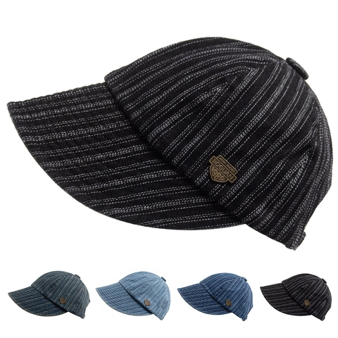 Berretto Newsboy A Righe Vintage Da Donna In Cotone Denim Con Distintivo In Metallo Cappello Retrò Casual Protezione Solare