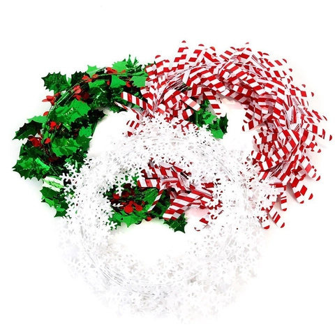 Ghirlanda di Natale in Tinsel Filo di Ferro PET Fiocco di Neve Bastoncino Zucchero Bacche Foglie Ornamenti per Albero di Natale