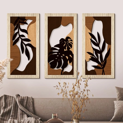 Bohemian Wooden Wall Art Decor Hollow Out Leaf Design Abstract Geometric Pattern High Definition Printing Hanging Plaque