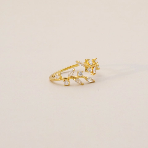 Anillo Abierto Hoja Cobre Con Circonita Ajustable Diseño Vid Elegante Joyería De Moda Minimalista Regalo