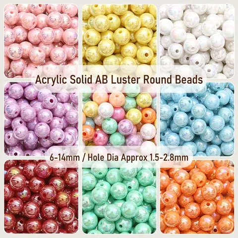 Round Acrylic Beads Iridescent Artificial Pearl Solid Color DIY Jewelry Making Spacer For Bracelet Necklace Crafting Accessory