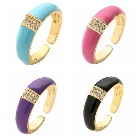 Emaille Verstellbarer Offener Ring Kupfer Vergoldet Mikro Pave Zirkon Modeschmuck Geschenk Für Damen