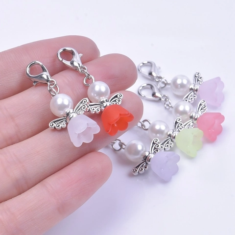 Guardian Angel Pendants Charms With Lobster Clasp Alloy Faux Artificial Pearl Colorful Wings For Wedding Baby Shower Party Favor Gift