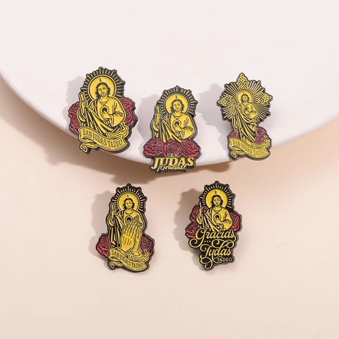 Saint Jude Thaddeus San Judas Tadeo Religious Enamel Pin Zinc Alloy Brooch Badge With Rose For Clothing Bags Jewelry Gift
